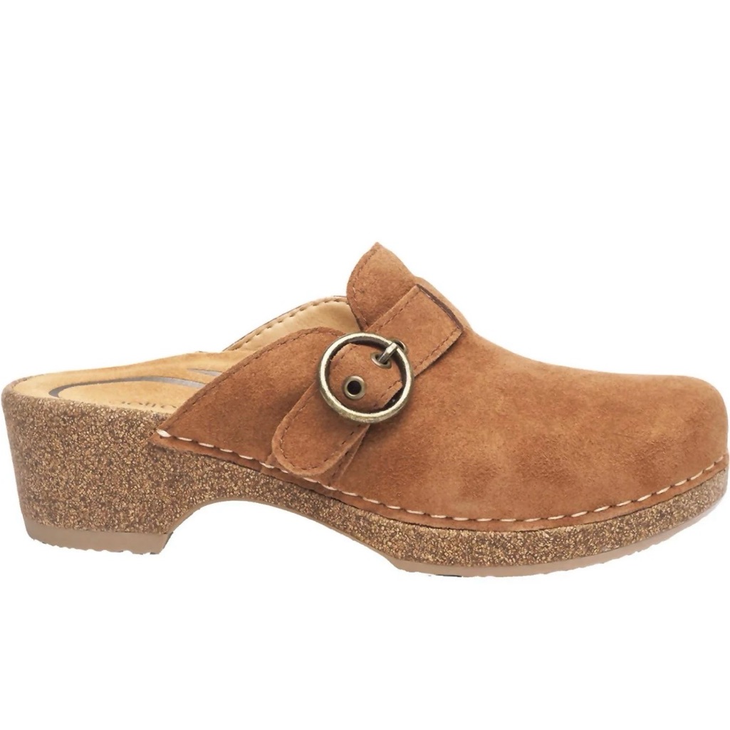 Aetrex Brown Suede Mules With Buckle